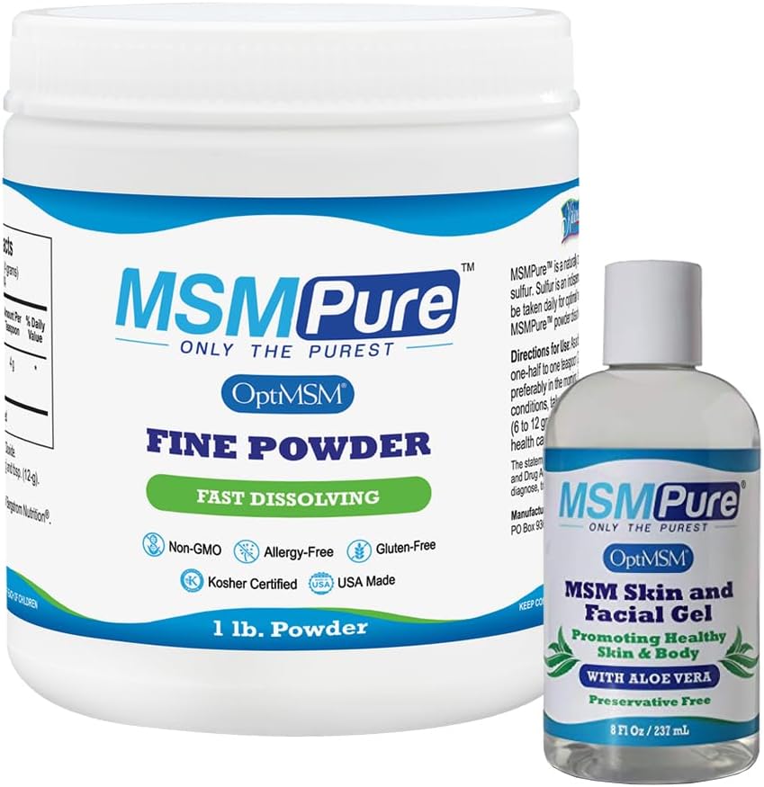 KALA SA MSMPure MSM Fine Toz 1lb ve MSM Gel ile Organik Aloe 8oz Sche
