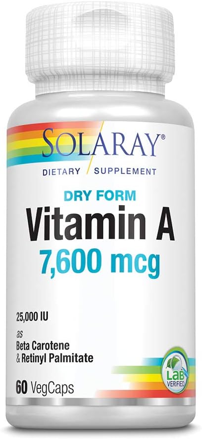 Solaray, ξηρής μορφής βιταμίνη Α, 7.500 mcg, 60 VegCaps