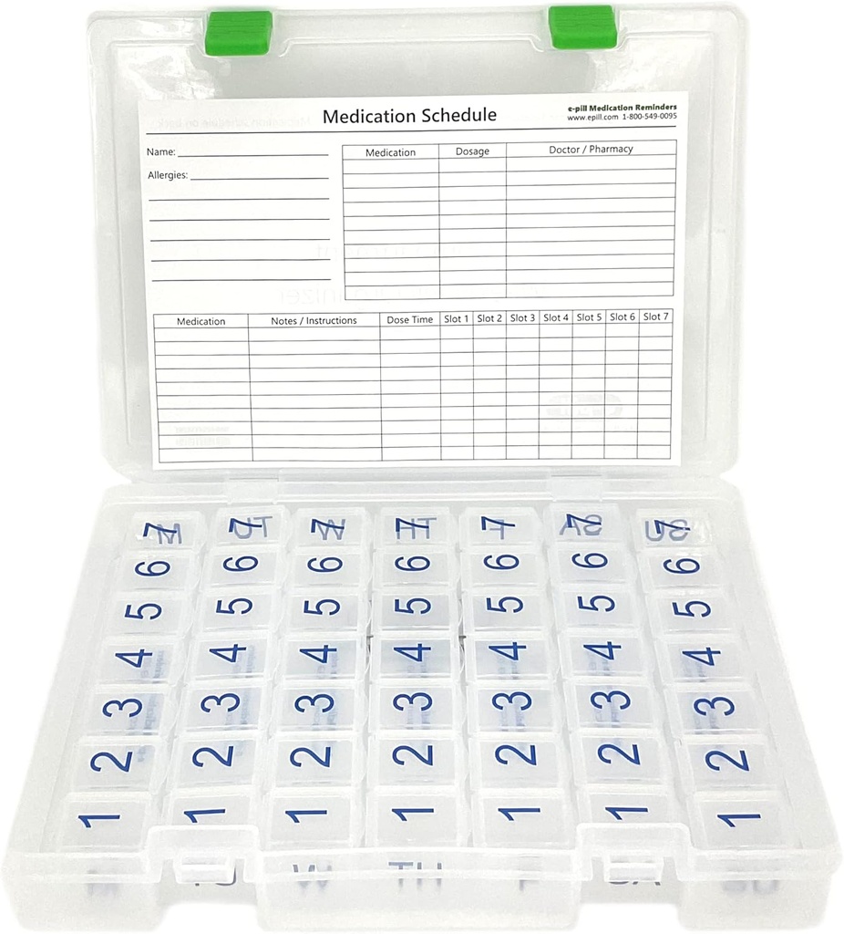 e-Pill 7 Times a Day x 7 Day Weekly Clear Pill Organizer, Vitamin ve Tıp Pillbox with Clear Case
