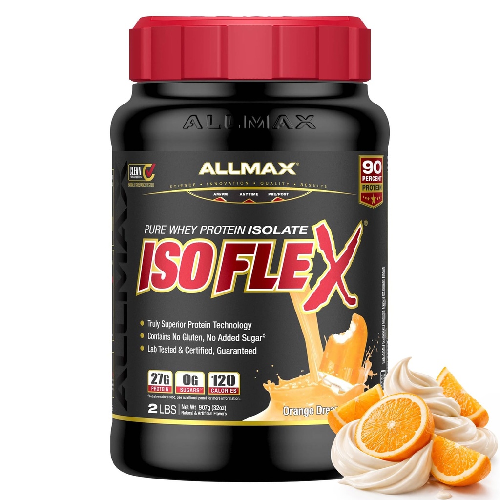 TÜMMAX Beslenme ISOFLEX Whey Protein Isolate, Orange Dreamsicle - 2 lb - 27 Protein Per Scoop - Zero Fat & Sugar - 99 Lactose Free - Gluten Free & Soy Free - Approximate 30 hizmet