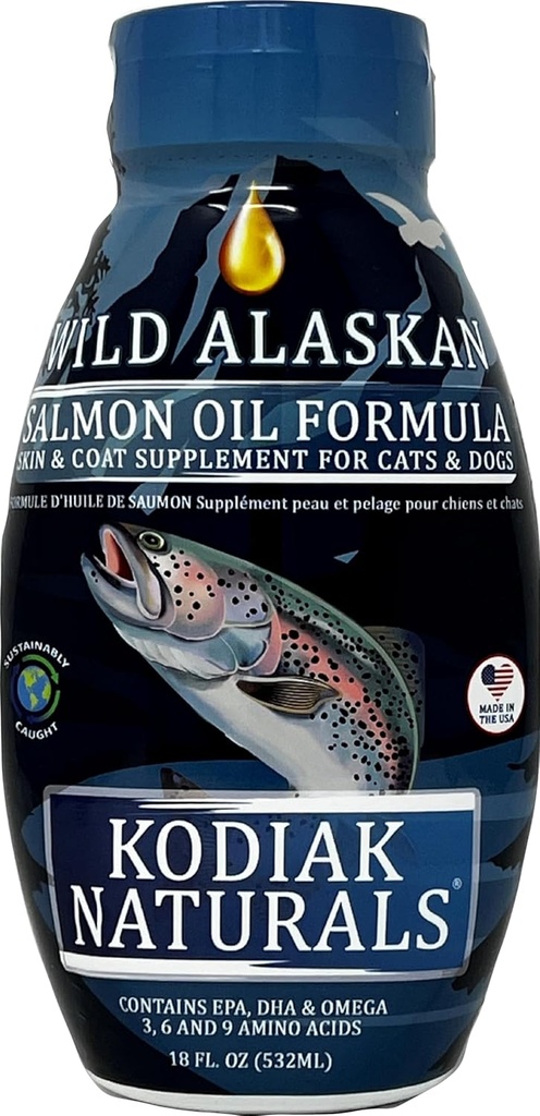 18oz Wild Alaska Salmon Oil Formula for Dogs & Cats, ένα ισορροπημένο μείγμα των Pure Fish Oils με EPA και DHA από Wild-Caught Fish. Υποστήριξη για το δέρμα & παλτό, αρθρώσεις, και ανοσοποιητική υγεία.