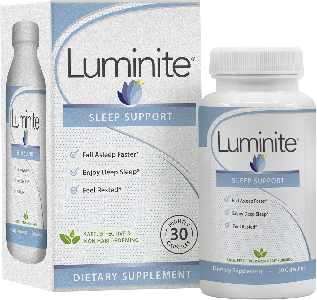 Luminite Sleep Support - Nighttime Sleep Aid Supplement - L-Tryptophan, Melatonin, Chammomile - Habit Form, 30 Count