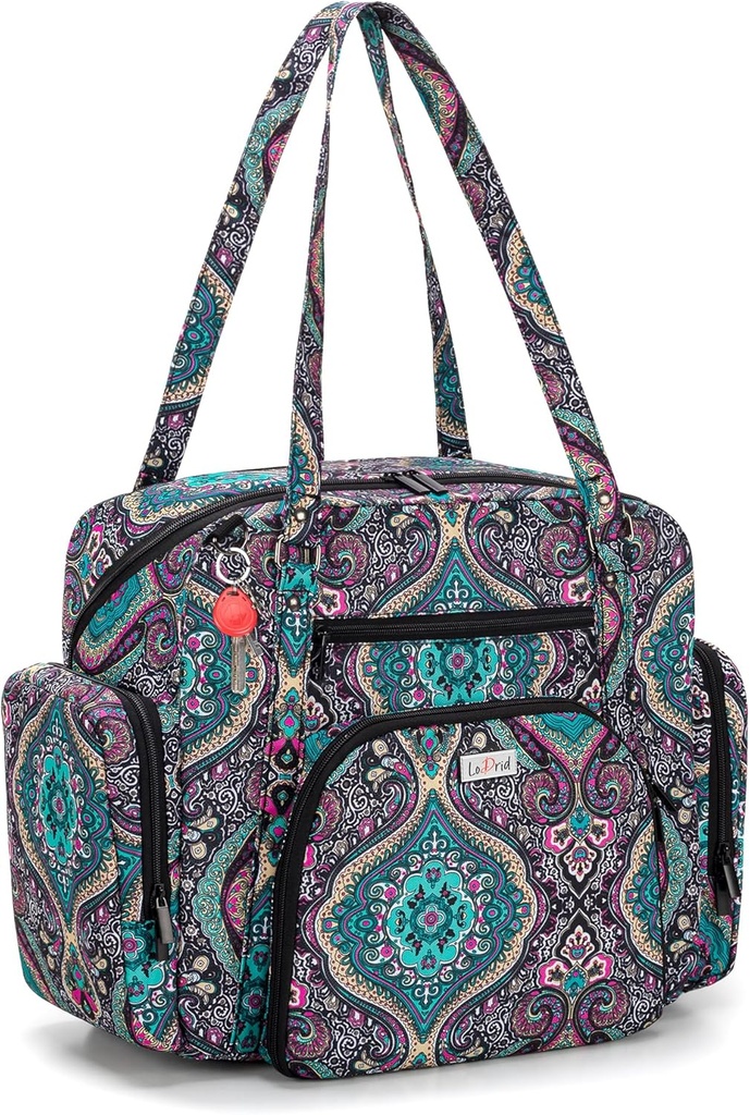 LoDrid Teacher Tote Bag with Padded Bottom, Teacher Utility Bag for Work, Large Women Work Tote Bag with Zip-Top Closure Bag