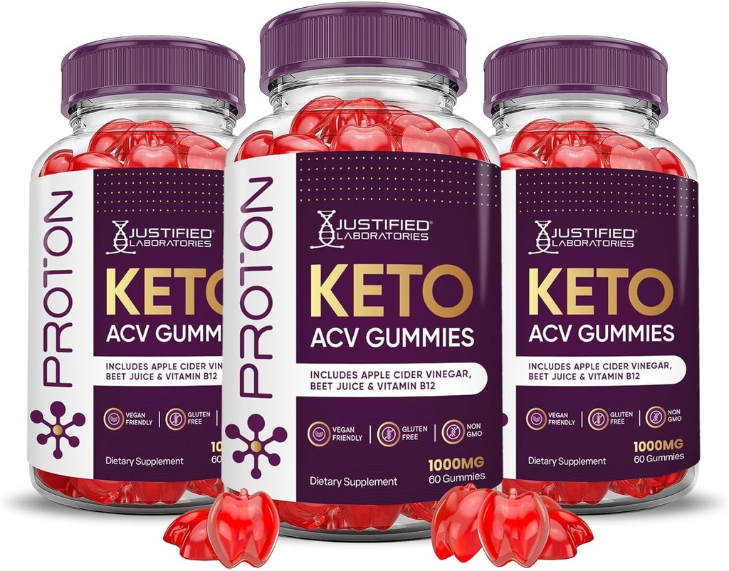 Justified Laboratories (3 Pack Proton proteini Keto ACV Gummies Advanced Formula 1000MG Proton Boost Madeted with Pomegranate Beet Juice B12 Vegan Non GMO 180 Gummys