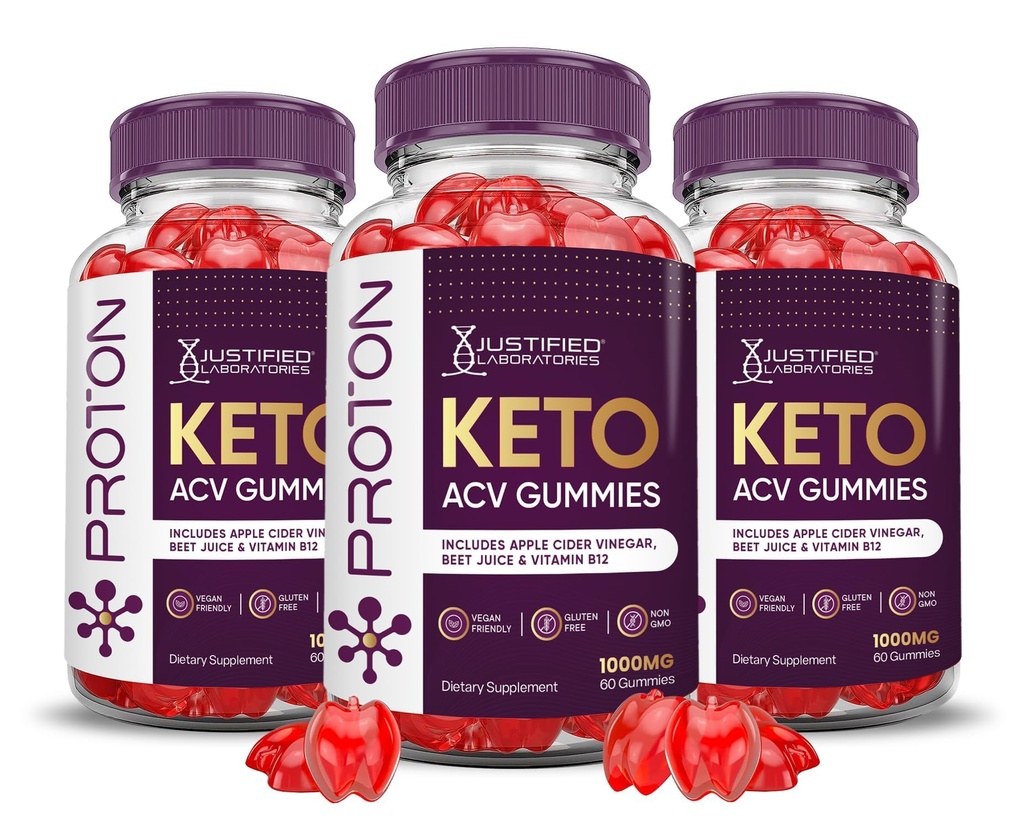 Justified Laboratories (3 Pack Proton proteini Keto ACV Gummies Advanced Formula 1000MG Proton Boost Madeted with Pomegranate Beet Juice B12 Vegan Non GMO 180 Gummys