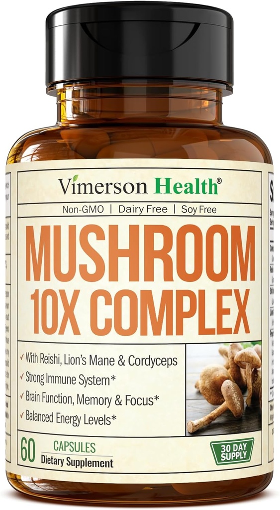 Ισχυρό συγκρότημα μανιταριών με Turkey Tail, Lions Mane Extract, Shiitake Μανιτάρια, Reishi, Cordyceps, Maitake, Chaga & More – 10-σε-1 συμπλήρωμα μανιταριών για τη διανοητική σαφήνεια, φυσική ενέργεια & εστίαση