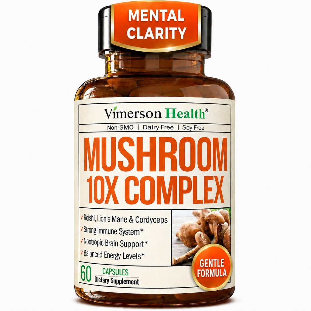 Türkiye Tail, Lions Mane Extract, Shiitake Mushrooms, Reishi, Cordyceps, Maitake, Chaga & More - 10in-1 Mushroom Supplement for mental Clarity, Natural Energy & Focus