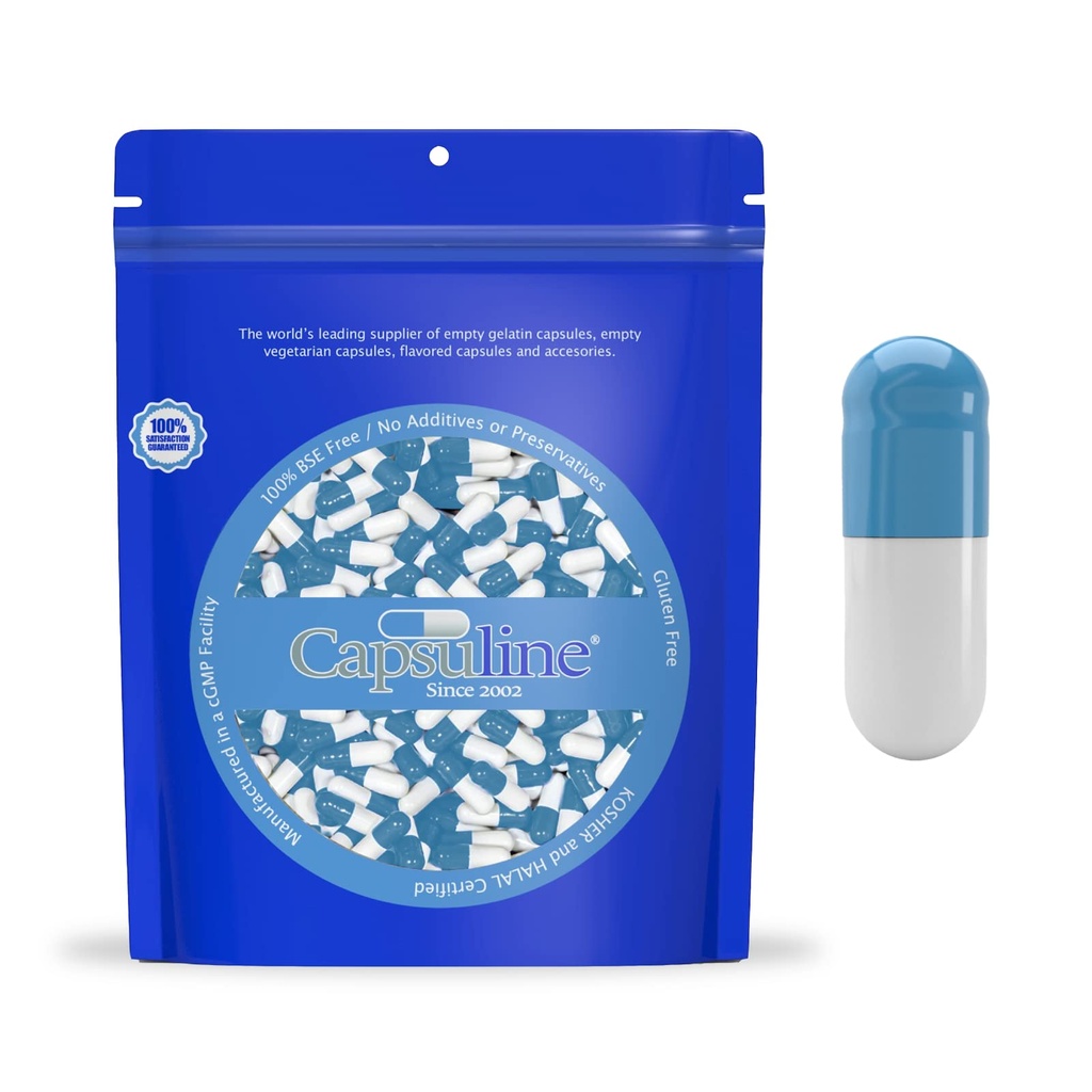 Capsuline χρωματισμένο μέγεθος 0 Κενό Ζελατίνη κάψουλες μπλε/λευκό 1000 κόμης 