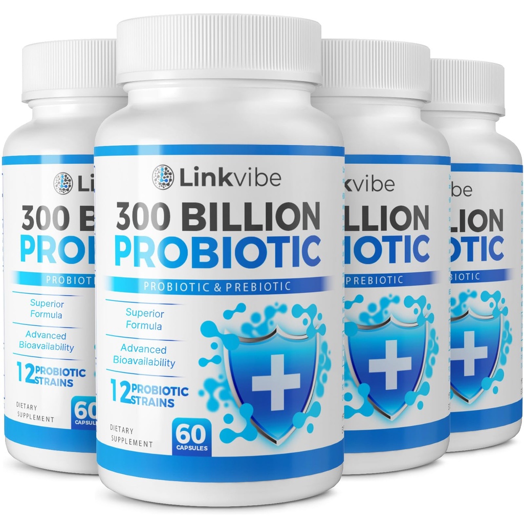 Probiyotik 300 Milyar CFU - Digestive & Gut için Organik Prebiyotiklerle 12 Strains, Immune, Bloating Health - Probiyotiks for Women and Men - Daily Dairy Free, Raf Stable - 240 Counts