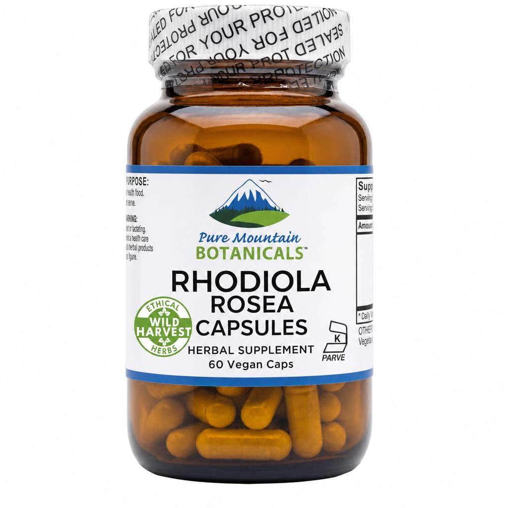 Saf Dağ Botanikleri Rhodiola Rosea Supplement - 60 Kosher Vegan Capsules with 250 mg Rhodiola Root Extract