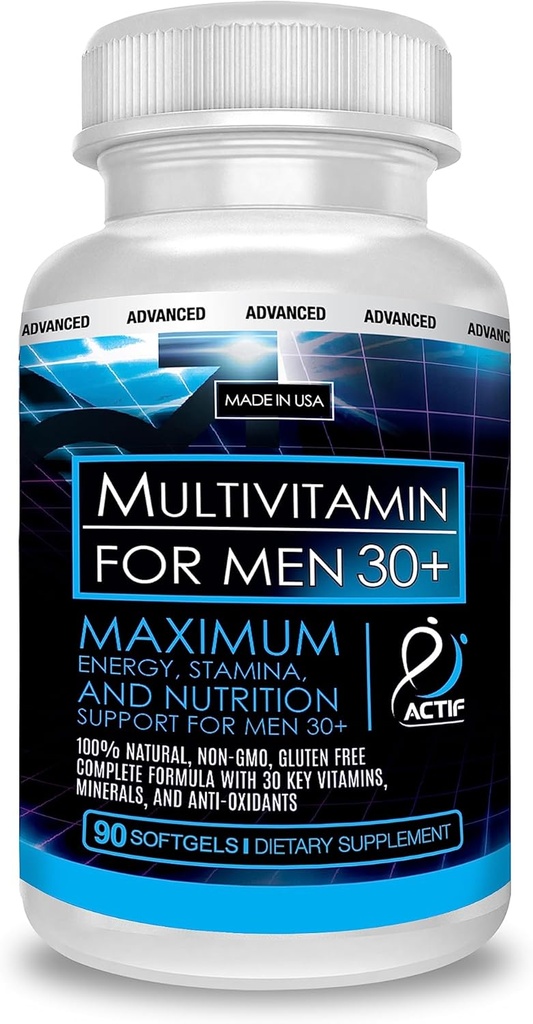 ACTIF Organic Multivitamin for Men Ηλικία 30+ με 30 Βιολογικές Βιταμίνες και Βιολογικά Βότανα, Μη ΓΤΟ, Κατασκευασμένο στις ΗΠΑ, 90 Count