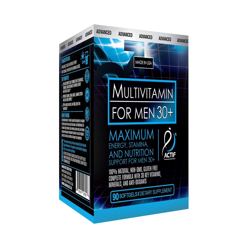 ACTIF Organic Multivitamin for Men Ηλικία 30+ με 30 Βιολογικές Βιταμίνες και Βιολογικά Βότανα, Μη ΓΤΟ, Κατασκευασμένο στις ΗΠΑ, 90 Count