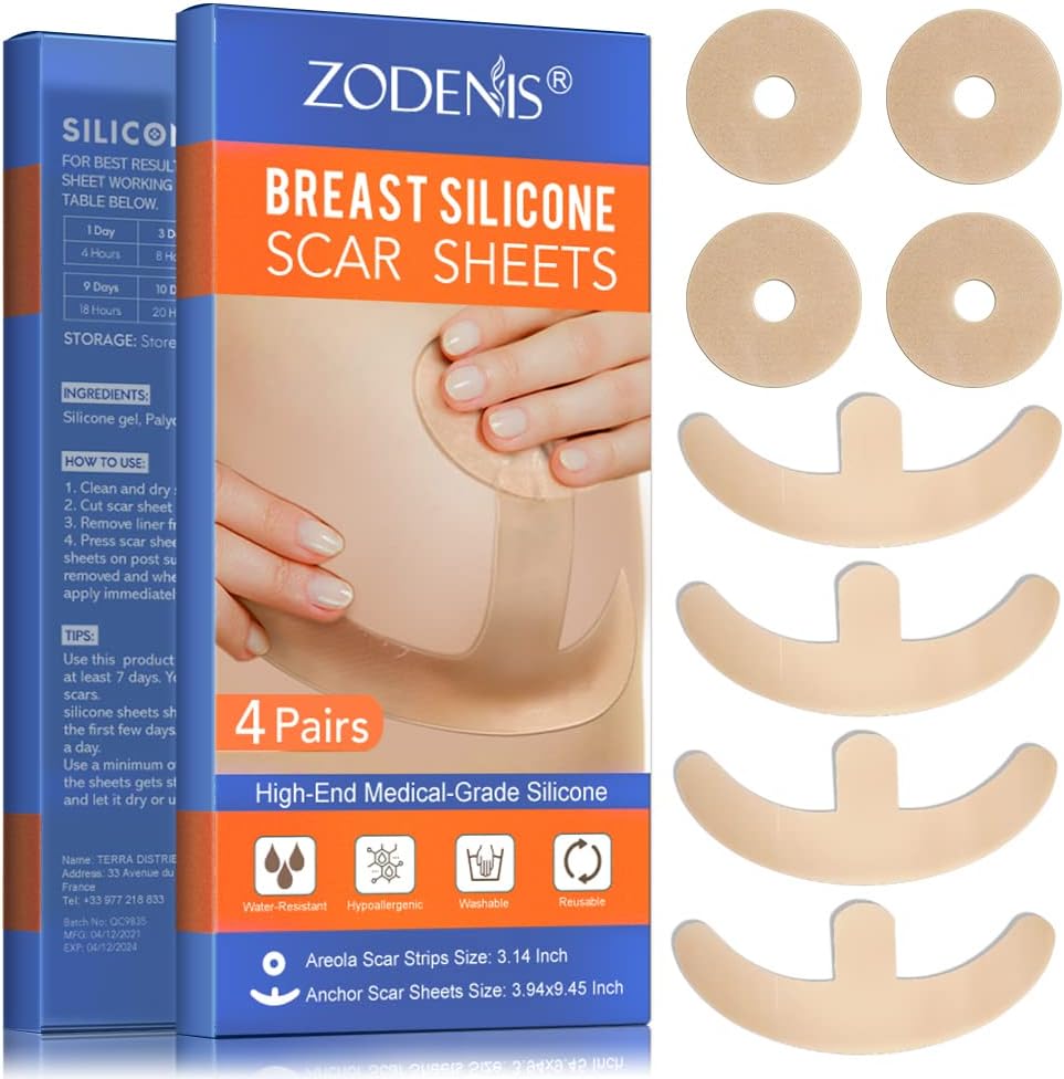 Σιλικόνη Scar Sheets για το στήθος - 8 Pack, συμπεριλαμβανομένων 4 Areola Soft Stripes & 4 Stampor Sheets