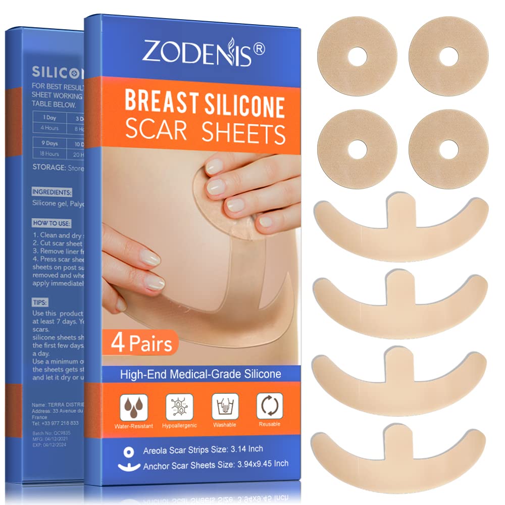 Silikon Scar Sheets for Meme - 8 Pack, Including 4 Areola Soft Strips & 4 Anchor Sheets