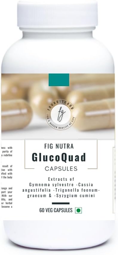 FiG Nutra ‘GlucoQuad’ Capsules | Herbal Metabolic Support Supplement | Gymnema, Fenugreek, Cassia, Syzygium Blend | 60 Veg Capsules