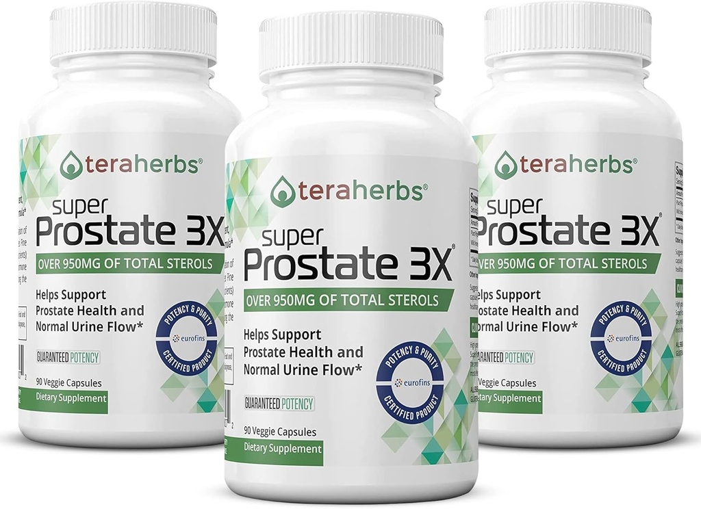 Tera Herbs Super Prostate 3X - Bladder Control, Hormon Denge ve Enlarged Prostate & Frequent Urination - Prostate Supplements for Men w/Beta Sitosterol not Saw Palmetto (3 Pack)