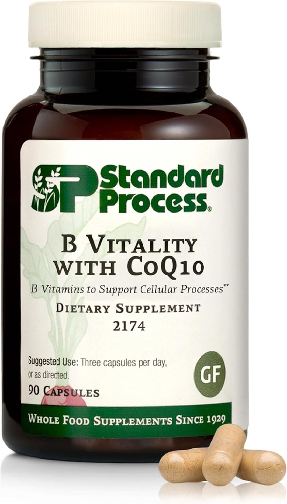 Standard Process B Vitality with Coq10 - Cellular Health Supplement with Biotin, B12 & Folate - Vegan, Gluten-Free & Non-Dairy - 90 Capsules (30 hizmet)