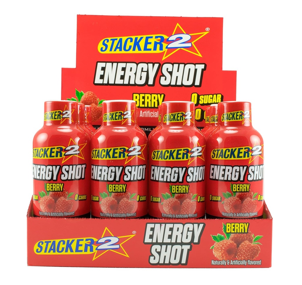 Stacker 2 Enerji Shots, Berry, 12 Shots 2oz. Şişeler