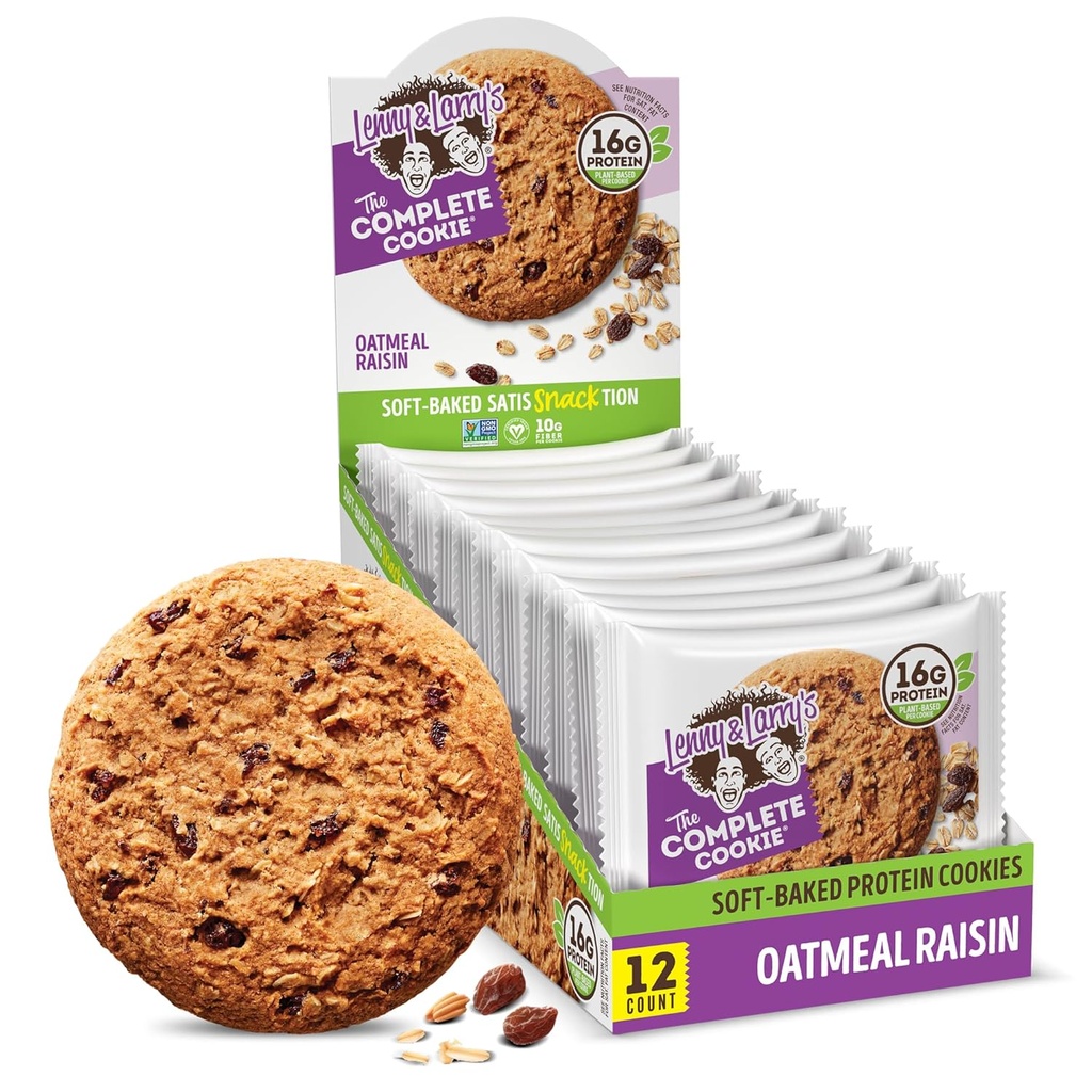 Lenny & Larry's The Complete Cookie, Oatmeal Raisin, 16g Plant proteini, Vegan, Non-GMO, 4 Ounce (Brook of 12)