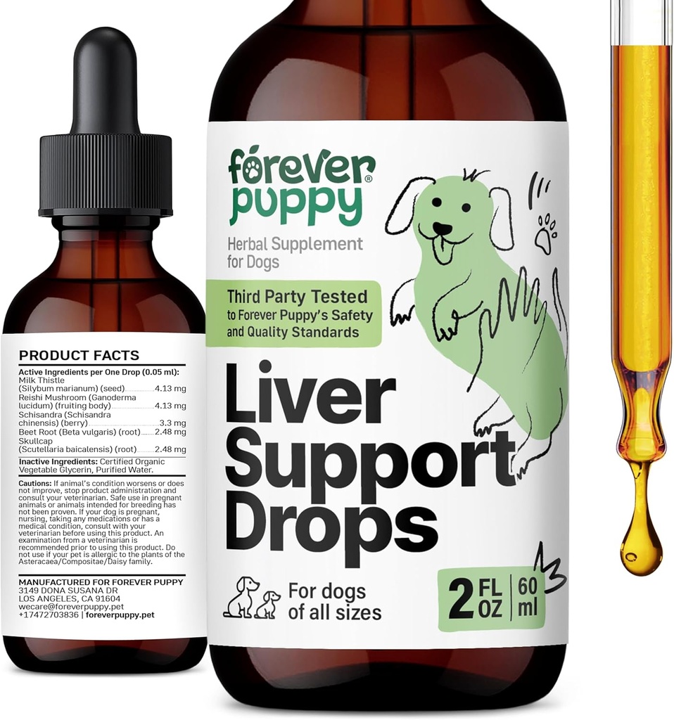 Forever Puppy Liver Support Drops for Dogs - συμπλήρωμα γαϊδουράγκαθου για σκύλους - Liquid Silymarin Herb - Συμπληρώματα κυνικών & βιταμινών για όλες τις Φυλές & Μεγέθη - 2 oz