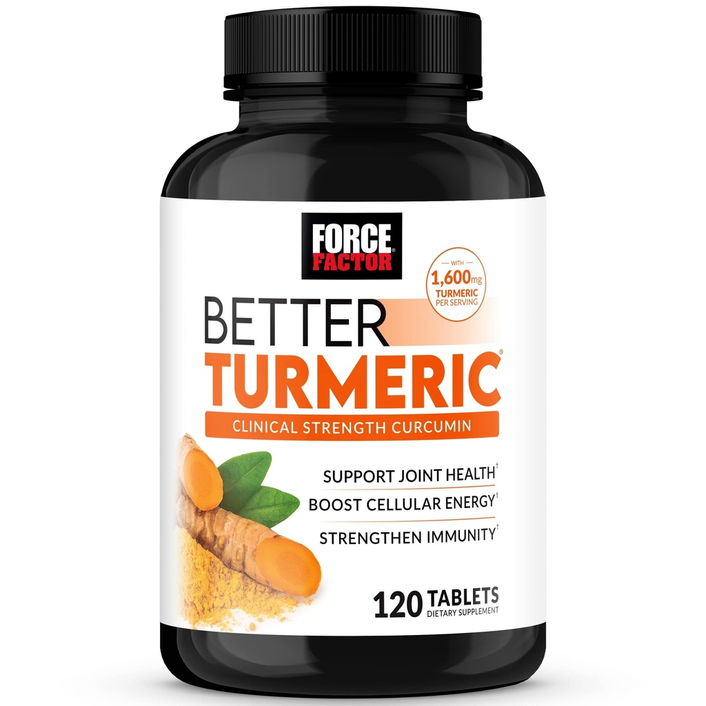FORCE FACTOR Better Turmeric Curcumin 1600 mg with Black Pepper & Ginger, Klinik Güçlü Ortak Destek Tamam, Üstün Aborpsiyon, 120 Tablets