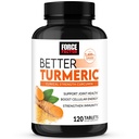 FORCE FACTOR Better Turmeric Curcumin 1600 mg with Black Pepper & Ginger, Klinik Güçlü Ortak Destek Tamam, Üstün Aborpsiyon, 120 Tablets