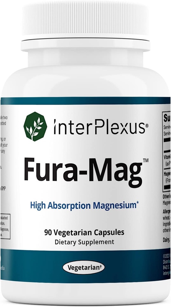 InterPlexus Fura-Mag - Εξαιρετικά βιοδιαθέσιμο μαγνήσιο με βιταμίνη Β6 - Χωρίς γλουτένη, χωρίς γαλακτοκομικά, χωρίς σόγια - 90 κάψουλες (90 μερίδες)