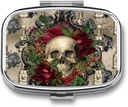 Metal 2tment Pill Organizer Travel Friendly Portable Compact Pill Box Cute Pill Case to Hold Vitamins,Fish Oil,Supplements,Meds,Tablet for Purse,Pocket. (Skull)