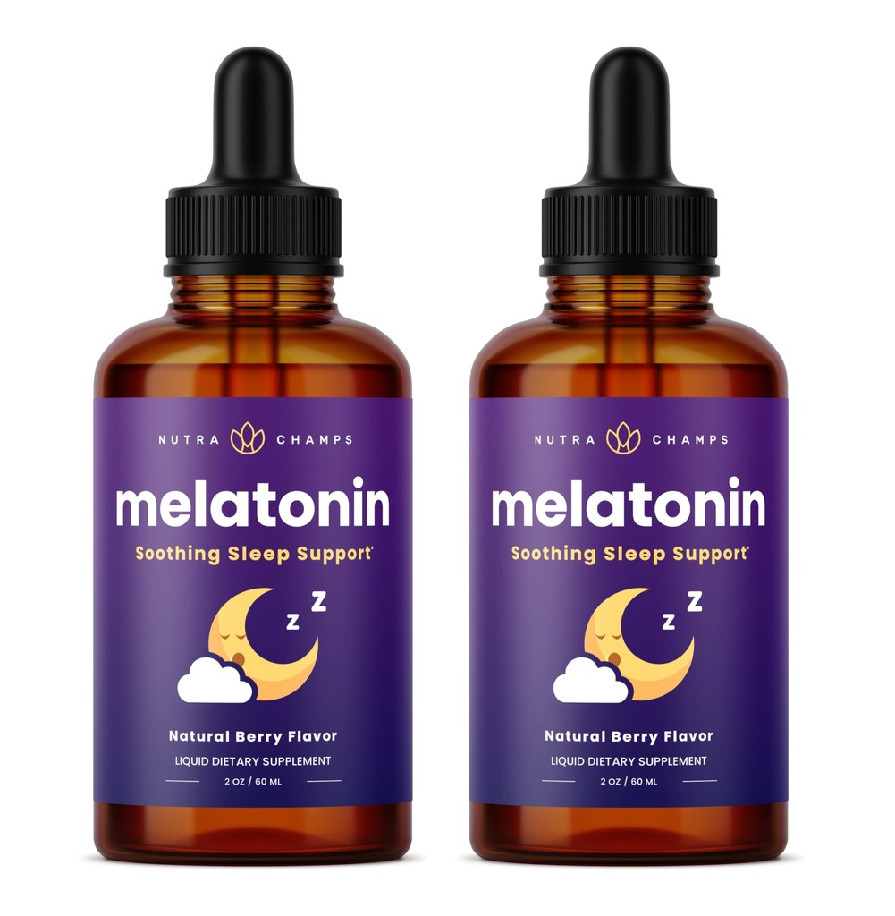 NutraChamps Liquid Melatonin Drops, 480 Servisler, Sugar Free Kids Melatonin Liquid Sleep Aid Supplement, Vegan & Non-GMO, Natural Berry Flavor, Melatonin 1 mg