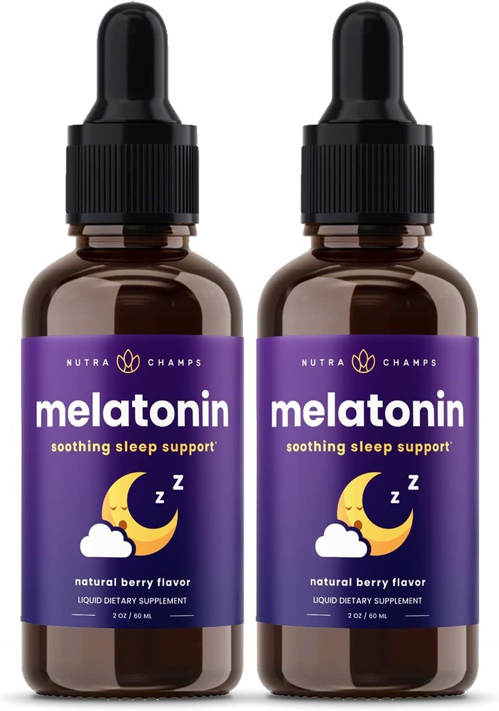 NutraChamps Liquid Melatonin Drops, 480 Servisler, Sugar Free Kids Melatonin Liquid Sleep Aid Supplement, Vegan & Non-GMO, Natural Berry Flavor, Melatonin 1 mg