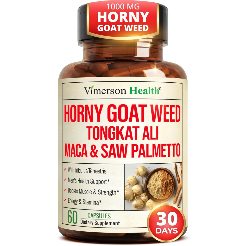 HornyGoatWeed for Men (1000 mg per Service) – Erkek Enhancing Supplement w / Maca Root, Tongkat Ali, Saw Palmetto, Panax BTC, Tribulus Terrestris & L-Arginine for Energy, Drive & Strength