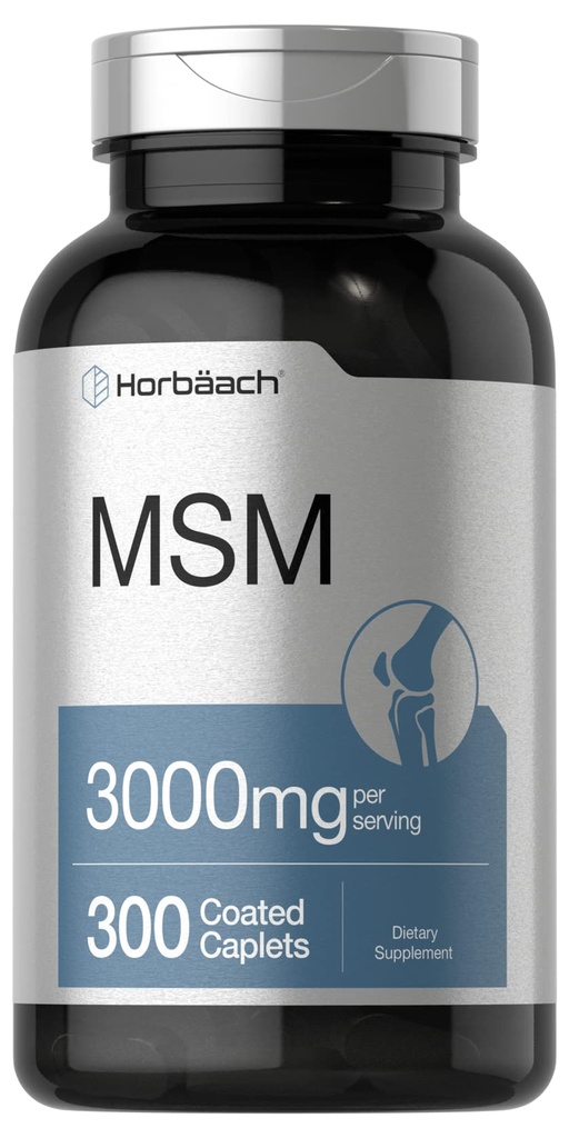 Horbäach MSM Supplement | 3000 mg | 300 Kaplamalı Caplets | Metriksulfonylmethane ile | Vejetary, Non-GMO, Gluten Free