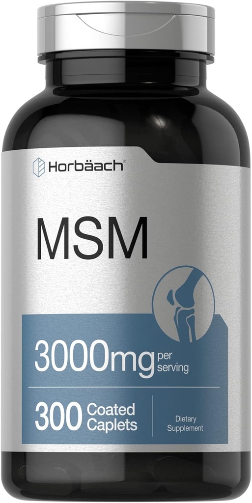 Horbäach MSM Supplement | 3000 mg | 300 Kaplamalı Caplets | Metriksulfonylmethane ile | Vejetary, Non-GMO, Gluten Free