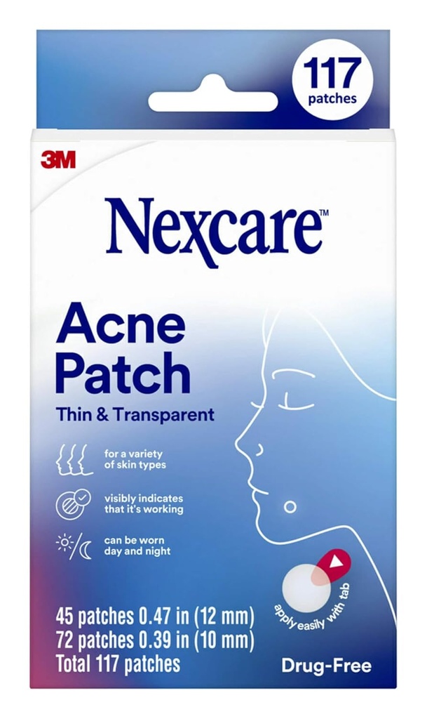 Nexcare İnce ve Say Acne Patch, Skin Cover Absorbs Pus and Oil from Clogged Pores, Made with Hydrocolloid, Tab Allows for Easy Removal from Liner - 117 Pimple Patches