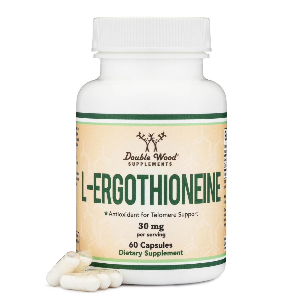 Ergothioneine Supplement (EGT) 30 mg of Pure, Plant-Based L-Ergothioneine Per Capsule, 60 Kont (May Support Longevity and Wellness Aging) Non-GMO, Gluten Free, Vegan Safe by Double Wood