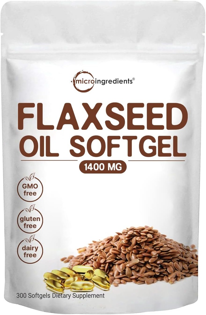 Flaxseed Oil 1400 mg Softgels, 300 Counts | w/ 700 mg ALA Omega 3, Cold Pressed, Rich in Fatty Acids, Alpha Linolenic Acid, Support Heart Health & Immune System | Non-GMO, No Gluten - 300 Servisler