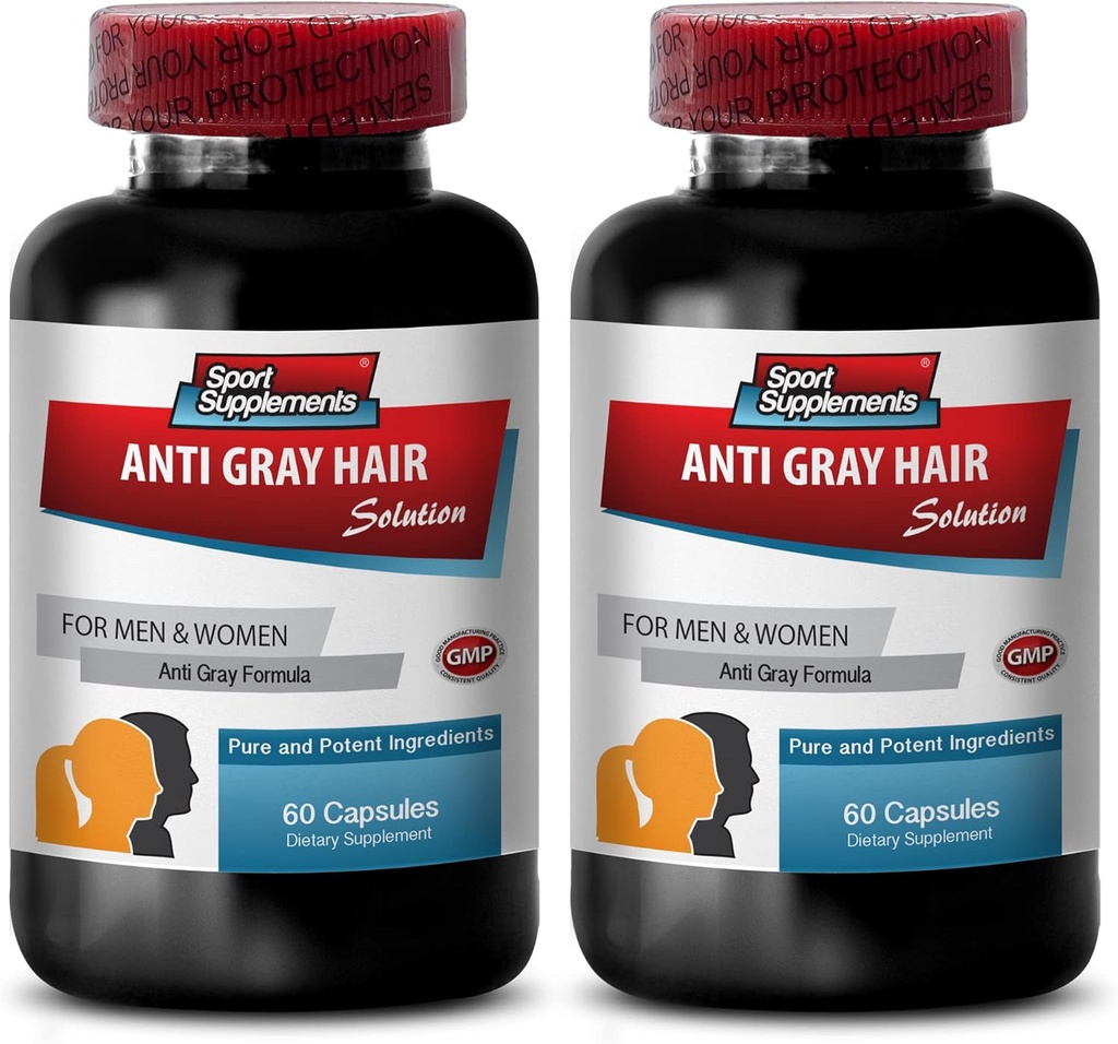 Saç Rengi - Erkekler ve Kadınlar için Anti Gray Saç Doğal Formula - B6, PABA, Biotin, Anti Gray Saç Supplement, Gray Hair Pills, biotin Supplement, folic Acid, L-Tyrosine, 2 Bot 120 Caps