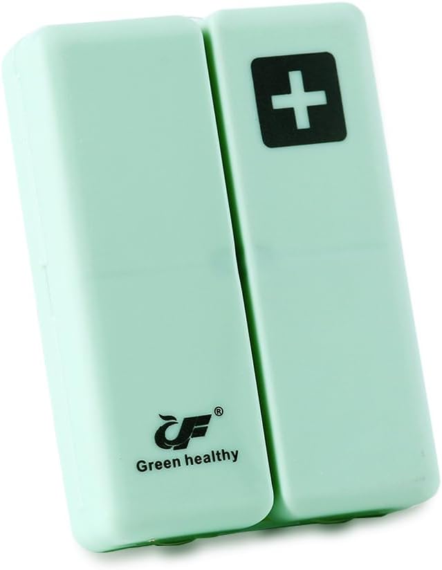 Small Magnetic Pill Case, 7-Day Weekly Pill Box Container, 7 Compartments Medicine Organizer Dispenser, Travel Daily Medication Holder Planner for Vitamin, Meds, Fish Oils, Supplement, Green