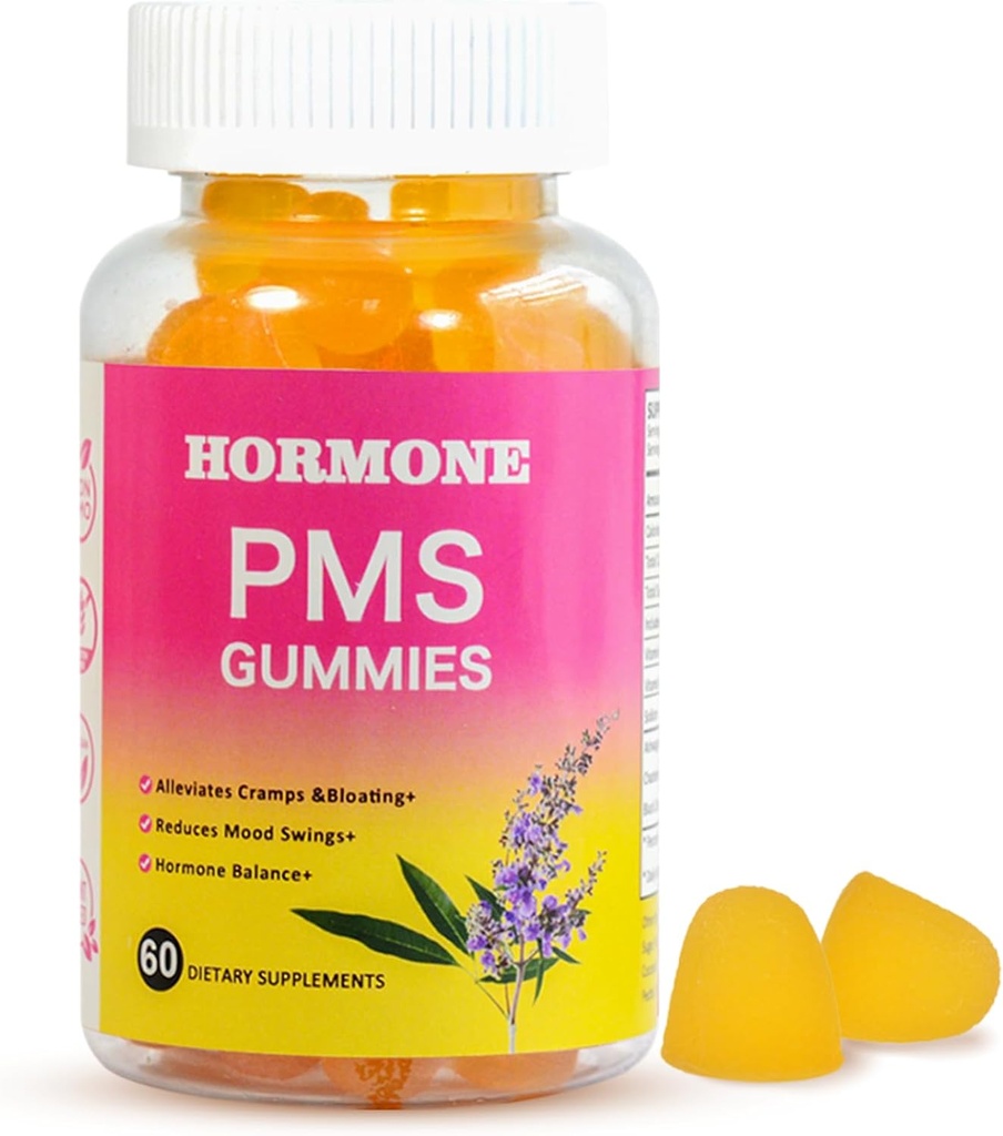 PMS Gummies για τις γυναίκες ισορροπία ορμονών, 60 Count PMS συμπλήρωμα υποστήριξης Gummies για την ανακούφιση έμμηνο Cramp& Bloating, Vegan PMS Gummies ανακούφιση με Chasteberry, Vitamin B6