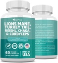 Lions Mane 3000 mg Türkiye Tail 3000 mg Reishl 1000 mg Chaga 1000 mg Cordyceps Toz Ekstralama Maitaake Shiitake Black Fungus,Brain Supplement, Mineral Supplements, 60 Capsules