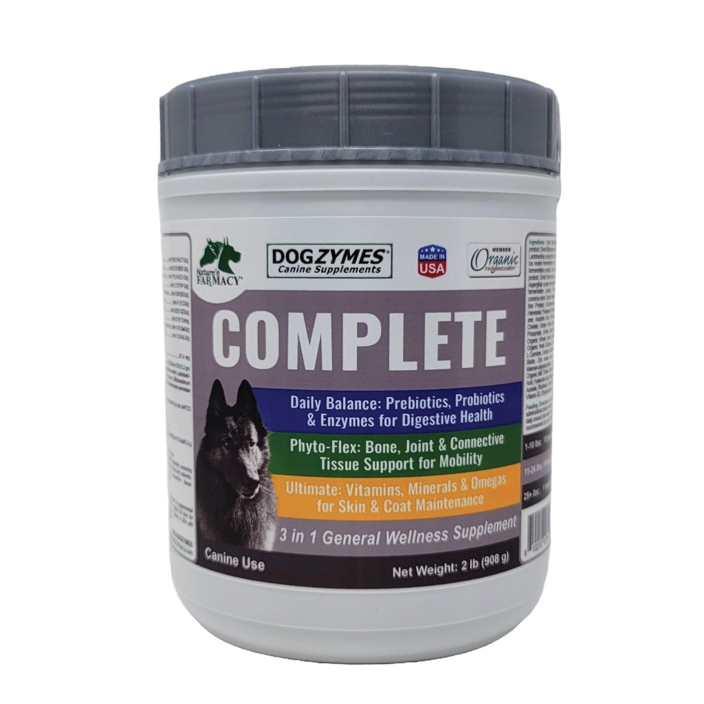 Dogzymes Tamam - Probiyotikler, Prebiyotikler, Glucosamine, Chondroitin, MSM ve Hyaluronic Asit, Complete Skin and Coat Care (2 Pound)