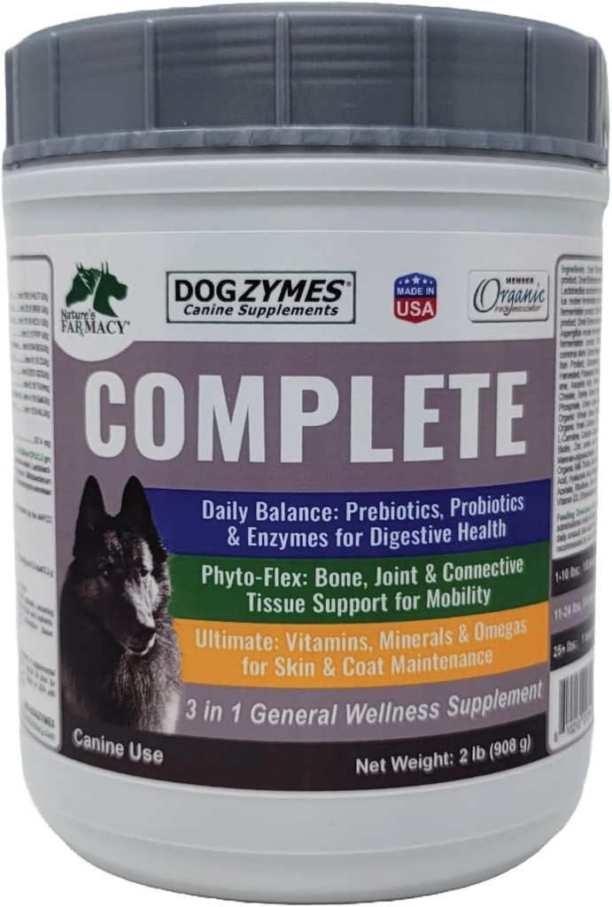 Dogzymes Tamam - Probiyotikler, Prebiyotikler, Glucosamine, Chondroitin, MSM ve Hyaluronic Asit, Complete Skin and Coat Care (2 Pound)