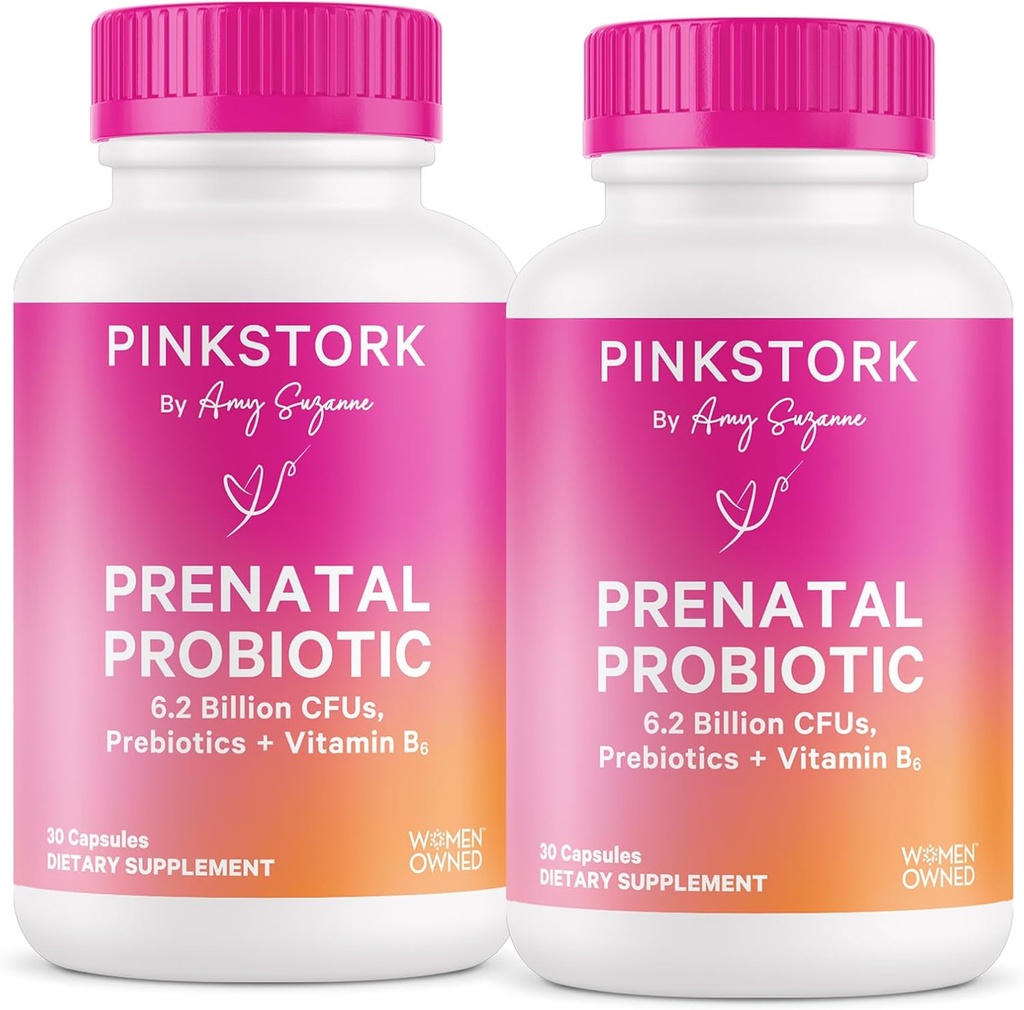 Pink Stork Vitamin B6 ve Prebiyotiklerle Kadınlar için Prenatal Probiyotikler - Sabah Hastalığı, Gut Microbiome ve Immune Support - Gecik Probiyotik - Gebelik Must Haves, 60 Capsules