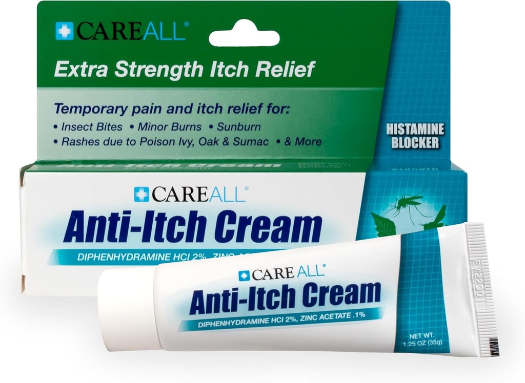 Tüm Anti-Itch Cream 1.25oz Histamine Blocking, Diphenhydramine HCI 2 Bir Topical Analgesic & çinko Atı% bir Skin Korumak Geçici Ağrı ve Ortak Açık Itches Relief from Common Outdoor Itches