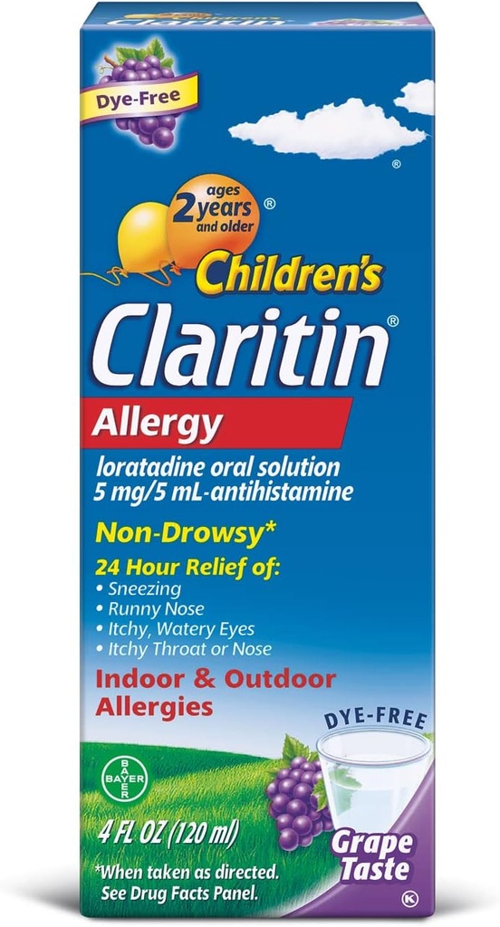Claritin Children's 2 Hour Non-Drowsy Alerji Oral Çözüm 5 mg/ 5 mL, Grape 4 Fl Oz