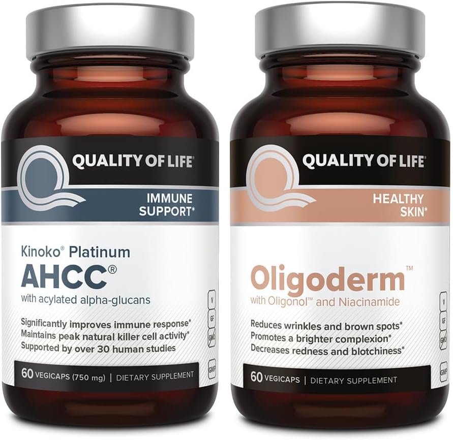 Ποιότητα της ζωής με Kinoko Platinum AHCC Mushroom Extract και Oligoderm με εκχύλισμα Oligonol Lychee - Immune Support Skin Health Bundle