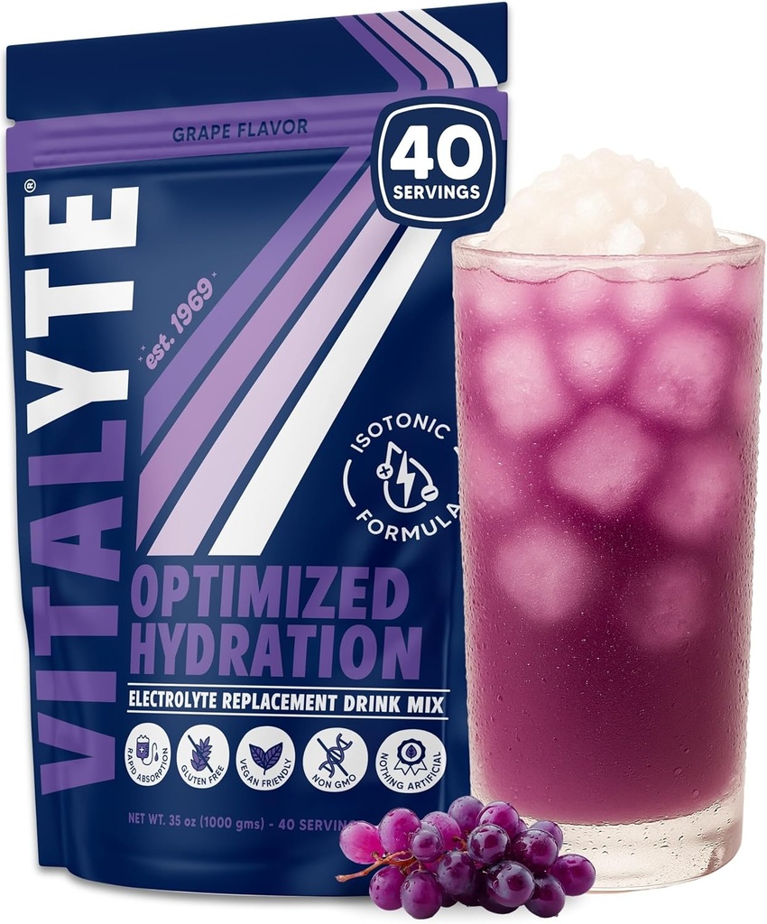 Vitalyte Electrolyte Toz İç Mix, Isotonic Electrolyte Hydration Mix, Gluten Free Post Workout Toz Mix, 1, 35 oz., Grape Flavor