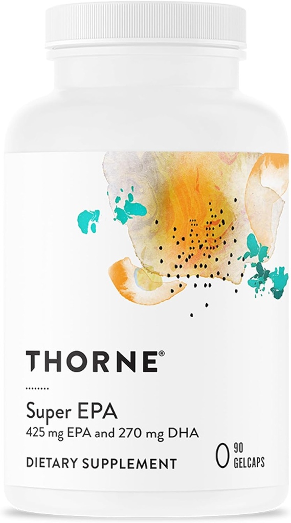 THORNE - Super EPA - Omega-3 Fatty Asits EPA 425 mg & DHA 270 mg Supplement - Destek Beyin, Cardiovascular, Ortaklar & Skin* - Gluten, Süt & Soy-Free - 90 Gelcaps
