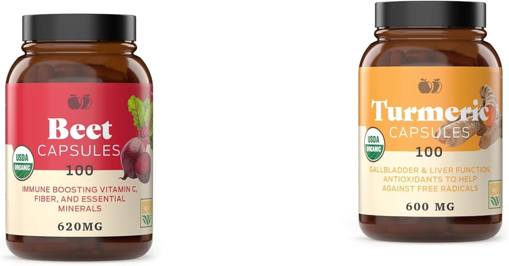 Complete Natural Products Beet Root 100 Capsules & Turmeric 100 Capsules Bundle