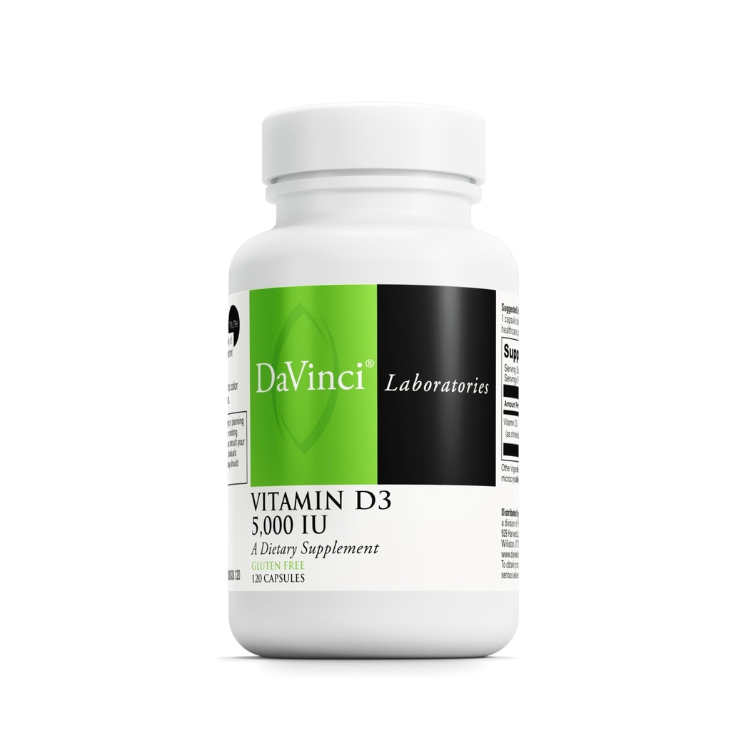 DAVINCI Labs Βιταμίνη D3 5000 IU - Συμπλήρωμα διατροφής για την υποστήριξη υγιή δόντια και οστά, Καρδιαγγειακή λειτουργία, και ανοσοποιητική υγεία * - με 5000 IU ανά υπηρεσία - Χωρίς γλουτένη - 120 κάψουλες